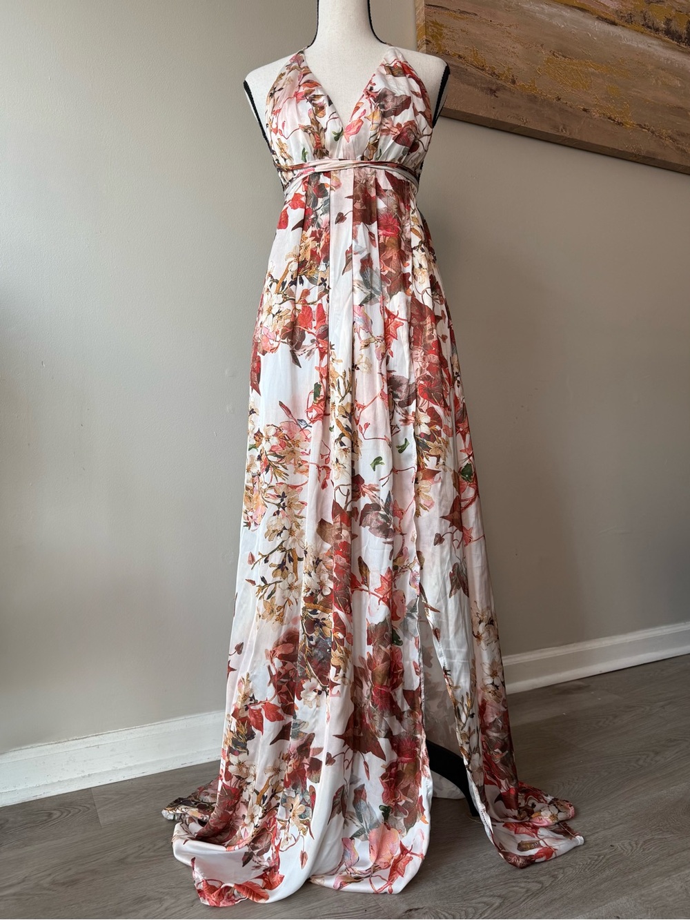 Hello Molly M Floral Halter Open Back Maxi Dress Boho Fall